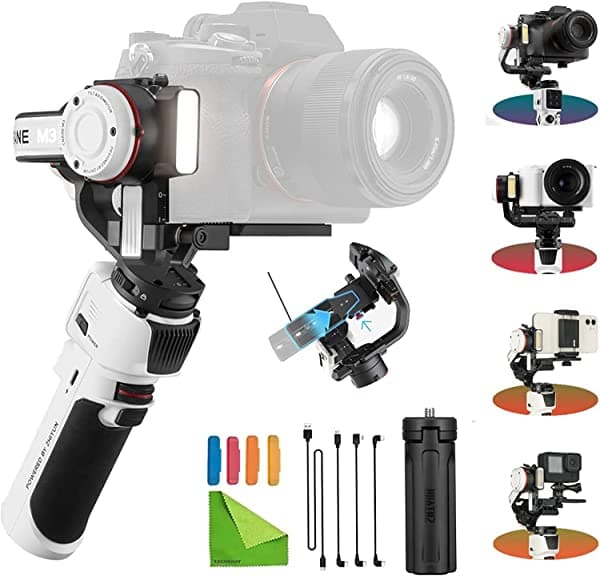 Zhiyun Crane M3 Estabilizador gimbal de mano de 3 ejes para cámaras sin espejo compatible con Sony A6600 A6500 A6000 RX100 M7 GX85 para GoPro Hero10/9/8 5/6/7 iPhone 13 12 XS-Pro Max ZY0123