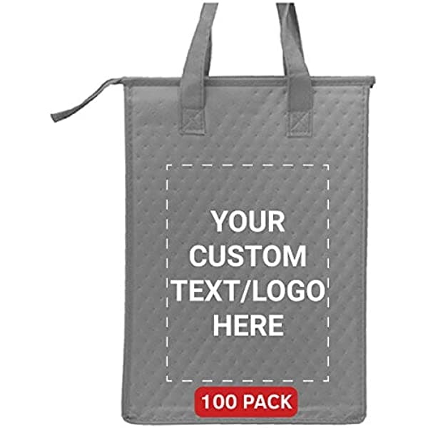 DISCOUNT PROMOS Bolsas De Almuerzo Aisladas Con Cremallera Personalizada Paquete De 100 Unidades Logotipo Personalizado Texto - Trabajo Escuela Viaje Almuerzo Saco - Gris TOT244