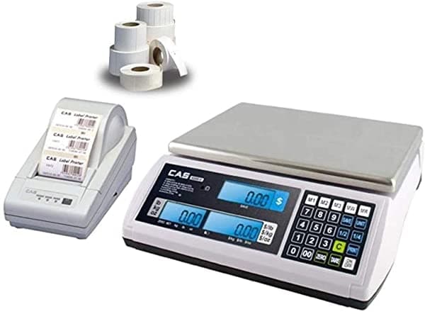 CAS JR-S-2000-30 NTEP Balanza con cálculo de precio 30 x 0.005 lb con impresora y caja de etiquetas CAS S2000JR + DLP50 Printer