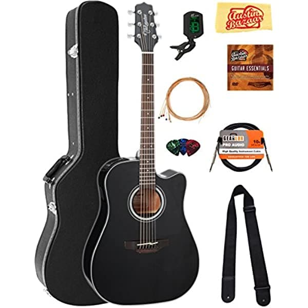 Takamine GD30CE Dreadnought Cutaway Guitarra electroacústica - Paquete negro con estuche rígido cable afinador correa cuerdas púas DVD instructivo de Austin Bazaar y paño de pulido AUS-GD30CEBLK-COMBO-PRO