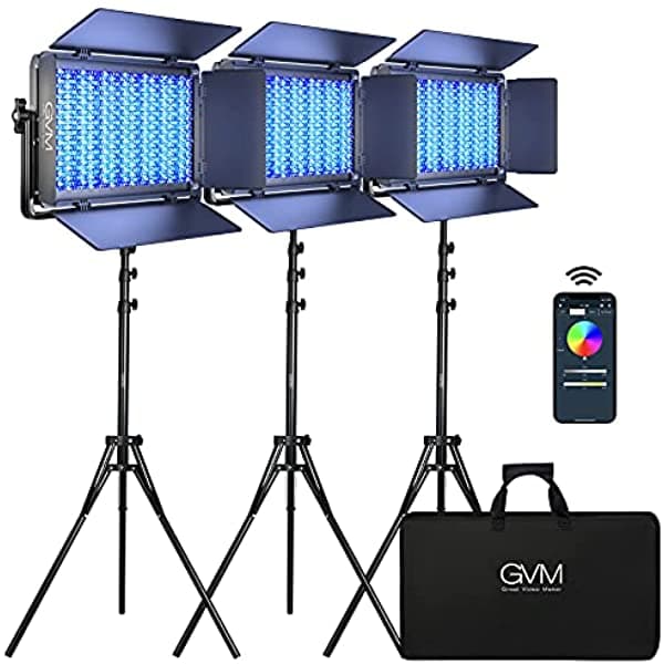 Gvm 1500D Rgb - Kit De Iluminación De Video De 75 W Con Control Bluetooth 3 Paquetes De Luz Led Para Fotografía Estudio De Youtube Grabación De Video Transmisión Conferencia 1128 Cuentas Led GVM-1500D-3L