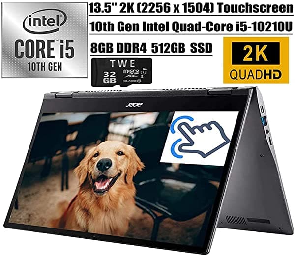 Acer Chromebook Spin 713 Último Portátil 2 En 1 Pantalla Táctil Ips De 135 Pulgadas Intel Quad-Core I5-10210U (> I7-8550U) 8 Gb Ddr4 512 Gb Ssd Retroiluminado Kb Usb-C Chrome Os + Twe 32 Gb Tarjeta Micro Sd