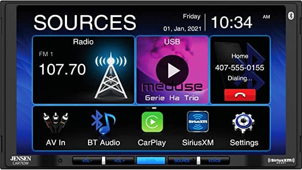 Jensen Car710W 7" Mechless Receptor Multimedia Con Apple Carplay L Inalámbrico Compatible Con Dispositivos Android L Siriusxm-Ready L Bluetooth Incorporado