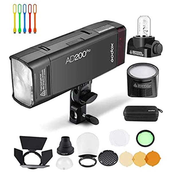 Godox Ad200Pro 200 W 24 G Ttl Speedlite Flash Estroboscópico 1/8000 Hss Monolight 2900 Mah Batería De Litio + Godox H200R 200 W Anillo Flash Head + Godox Ak-R1 Ad200 Kit De Accesorios De Cabeza Redonda HH3884-FBA