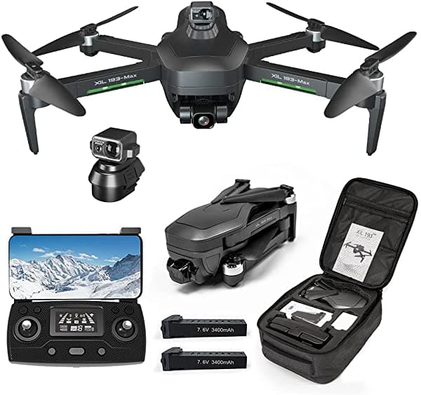 Tucok Drone 193Max2 con cámara 4K para adultos transmisión de video HD de 1.9 mi evasión de obstáculos cuadricóptero gimbal de 3 ejes con EIS antivibración motor sin escobillas nivel 7 resistencia al viento (2 baterías)