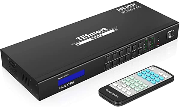 Tesmart Conmutador De Matriz Ultra Hd 4K Hdmi 4X4 De 4 Puertos De Entrada Y Salida De 4 Puertos Con Control Remoto Ir Rs232 Soporta 4Kx2K A 60Hz Hdcp 2.2 3D Y Color Profundo TES-HMA0404A1U-USBK