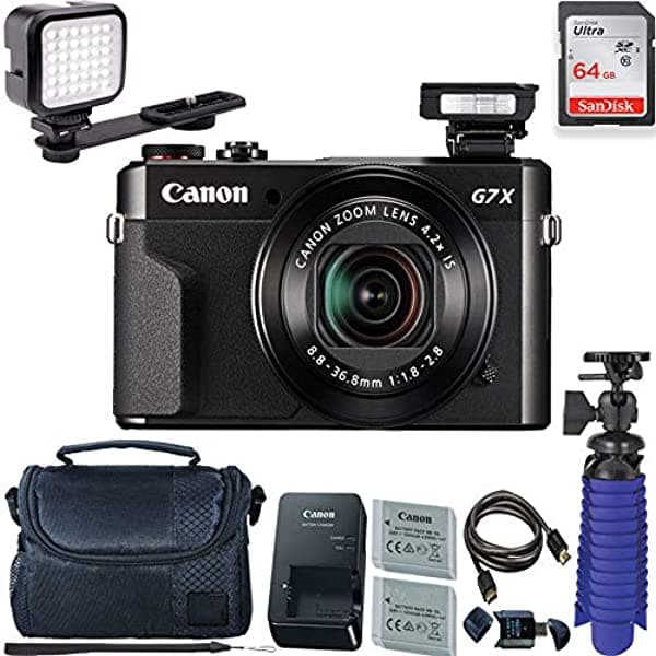 Canon Powershot G7 X Mark Ii - Cámara Digital Con Tarjeta De 64 Gb Y Luz Led Compacta Para Cámara De Fotos (Incluye 2 Pilas Y Trípode)