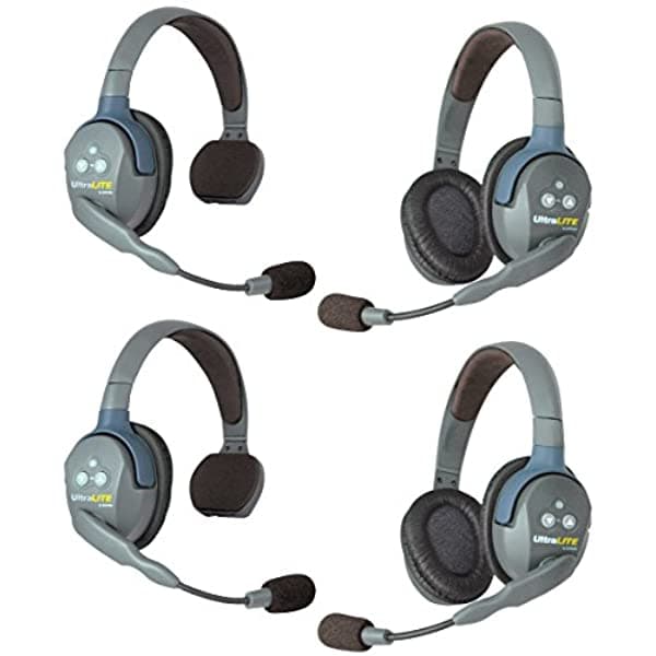 Eartec UL422 UltraLITE Full Duplex Sistema De Comunicación Intercom Inalámbrico 1 Auricular ULSM De Una Oreja 1 Auricular Remoto ULSR Y 2 De Dos Orejas