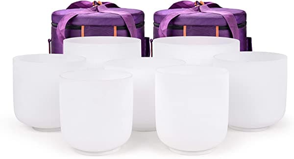 Topfund Juego De 7 Cuencos De Cristal De 432 Hz Para Cantar De Chakras 6 A 10 Pulgadas Con Fundas De Transporte Resistentes Y Cuencos De Canto De Gamuza 432Hz Set of 7 Sound Bowls 6-10"