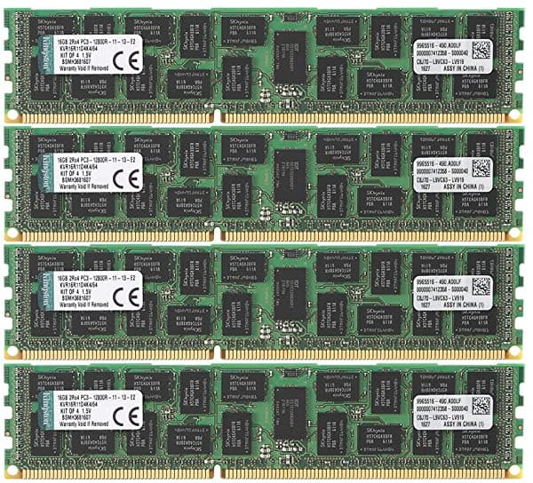 Kingston Technology Valueram 64 Gb Kit De 4 (4 X 16 Gb Módulos) 1600 Mhz Ddr3 (Pc3 - 12800) Ecc Reg Cl11 Dimm Dr X4 Memoria Del Servidor Kvr16R11D4 K4/64
