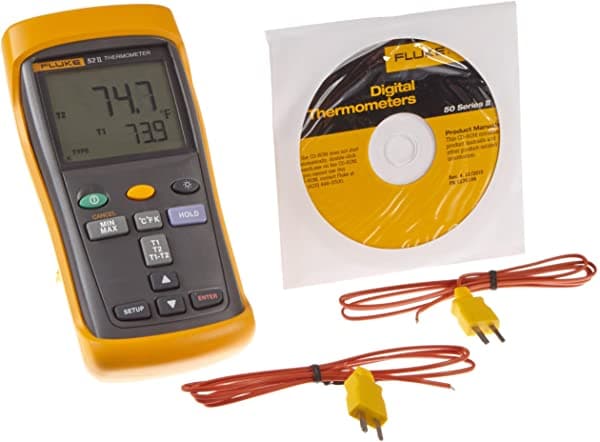 Fluke 52-2 Termómetro Digital De Doble Entrada 3 Pilas Aa Rango De -418 A 2501 Grados F Rechazo De Ruido De 60 Hz FLUKE-52-2 60HZ