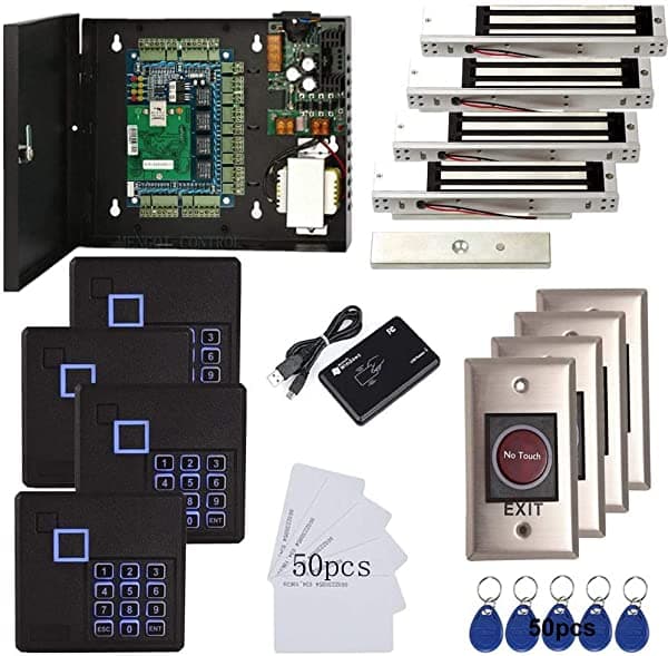 MENGQI-CONTROL 4 Sistemas De Puertas Tabla De Control De Acceso Kit Caja De Ac110 - 240 V Potencia De Metal & 600Lbs Cerradura Magnética De Infrarrojos Botón De Salida Lector De Teclado (Aplicación De Teléfono De Forma Remota Puerta Abierta) 4door-k-infrared-usb em