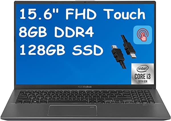Asus Vivobook 15 - Portátil Delgado Y Ligero De 15.6 Pulgadas Pantalla Táctil Fhd De 10.ª Generación Intel Core I3-1005G1 (Beat I5-8250U) 8 Gb Ram 128 Gb Ssd Cámara Web De Huellas Dactilares Win10 + Cable Hdmi