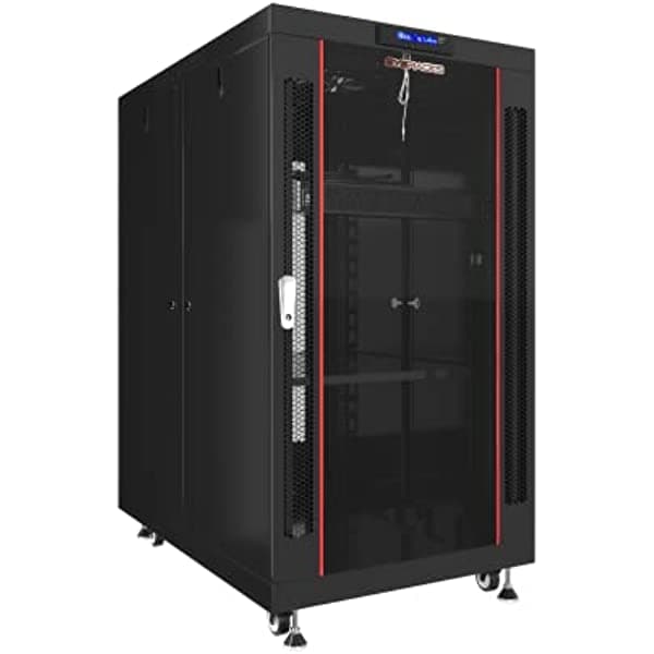 Sysracks Armario De 35 Pulgadas De Profundidad Para Servidores De 18U - Ventiladores De Refrigeración - Pantalla Lcd - Termostato - Pdu - Ruedas - 2 Ventiladores - Estante SRW 18.900 PR