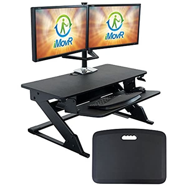 Imovr Ziplift+ Classic - Convertidor De Escritorio Con Bandeja Ergonómica Inclinable Para Teclado En Color Negro Con Alfombrilla Evermat SDC-ZLMCL-B