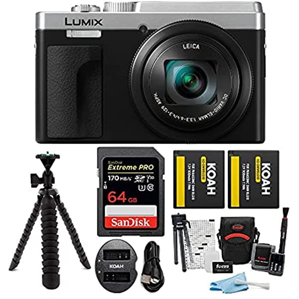 Panasonic Lumix Zs80 - Cámara Digital Con Lente De Zoom De Viaje De 24 A 28.346 In (Plata) Paquete Con 64 Gb Extreme Pro Kit De 2 Baterías/Doble Cargador Trípode Araña Y Paquete De Accesorios De Cámara