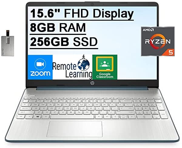 Computadora Portátil Hp 2021 Fhd De 15.6 Pulgadas Procesador Amd Ryzen 5-5500U (Beats Intel I7-1065G7) 8 Gb De Ram Ssd Pcie De 256 Gb Gráficos Amd Radeon Cámara Web Hd Hdmi Bluetooth Wi-Fi Windows 11 Azul Tarjeta Usb De 32 Gb