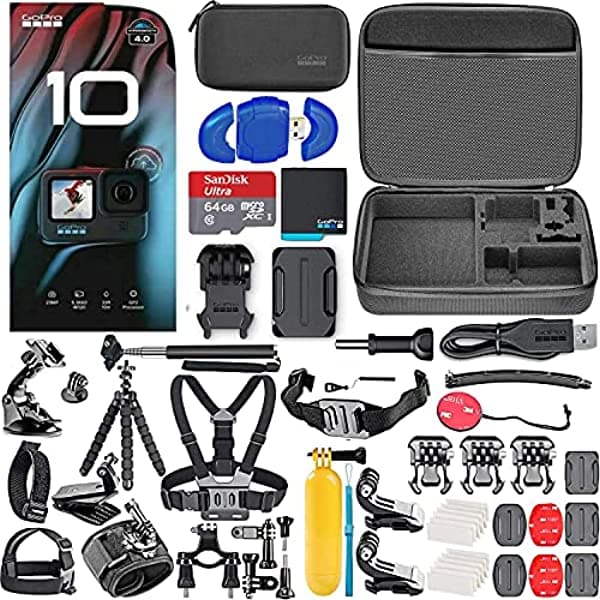 Woodland Hills Camera Gopro Hero10 Hero 10 Action Camara Black Deluxe Accessory Bundle - Incluye Sandisk Ultra 64Gb Microsd Memory Tarjeta De Transporte Case De Cabezal De Hero10 Black Kit