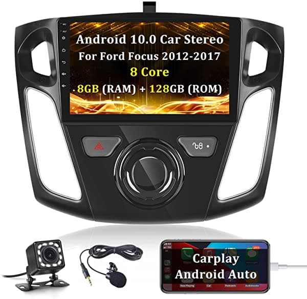 AMprime Radio Estéreo para Auto para Ford Focus 2012-2017 8 Núcleos 8+128G 9 Pulgadas HD Pantalla Táctil con CarPlay Inalámbrico y Android Auto Navegación GPS DSP WiFi Bluetooth SWC FM/AM/RDS Radio