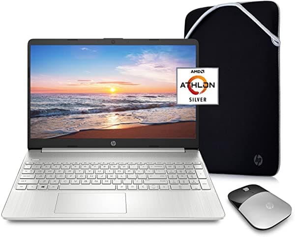 HP 15 Laptop 2022 - AMD Athlon Silver 3050U, 16GB RAM, 512GB SSD, Webcam, USB-C, Win 10 con 1 Año Microsoft365, Mouse, Funda, Plata.