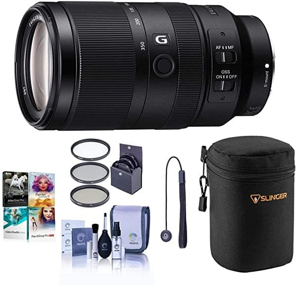 Sony E 70-350mm f/4.5-6.3 G OSS - Kit con Filtros 67mm, Estuche, Kit de Limpieza, Tapa de Lente, Software PC