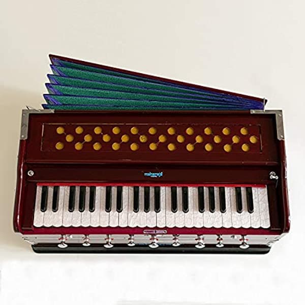 Armonio Maharaja Instrumento Musical 9 Paradas 3 1/2 Octava Doble Lengüeta Acoplador Caoba Oscura Estándar Funda Acolchada A440 Afinado Armonio Indio Sangeeta (PDI-43)