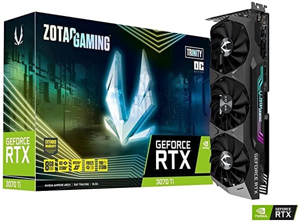 Zotac Gaming GeForce RTX 3070 Ti Trinity OC 8GB GDDR6X 256 Bit 19 Gbps PCIe 4.0 Placa de Video Gaming IceStorm 2.0 Spectra de Enfriamiento ZT-A30710J-10P