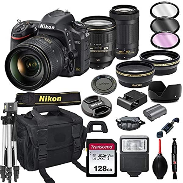 Nikon D750 Dslr Camara 24-120 Mm Vrand 70-300 Mm Lente Bundle + 128 Gb Tarjeta Trípode Flash Y Más 21Pc Bundle