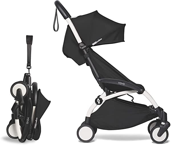 Babyzen Yoyo2 - Cochecito Ligero Y Compacto Incluye Marco Blanco Cojín De Asiento Negro + Toldo A Juego Adecuado Para Niños De Hasta 48.5 Libras