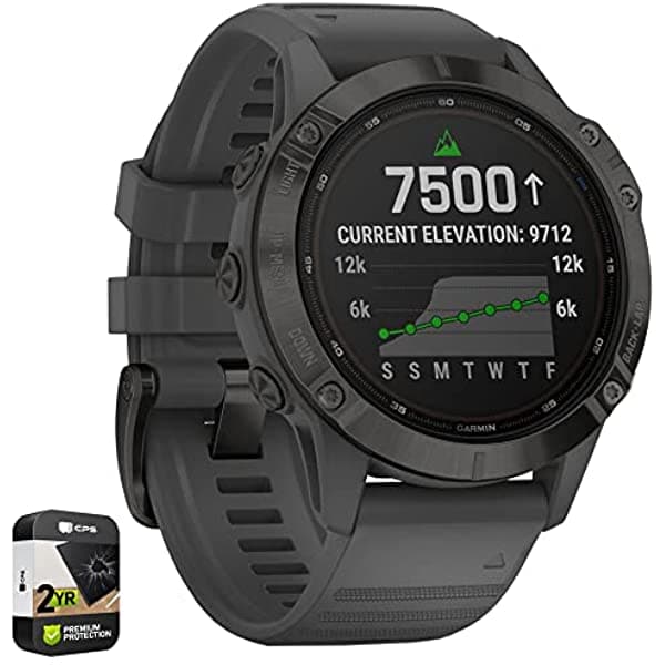 Garmin 010-02410-10 Fenix 6 Pro Solar Multisport Gps Smartwatch Negro Con Banda Gris Pizarra Paquete De Protección Mejorada Cps Premium De 2 Años E99GRFENIX6PROKSG