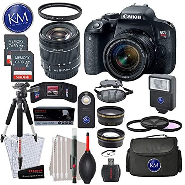 K&M Canon Eos Rebel T7I Ef-S 18-55 Es Stm Kit + 2X32Gb Tarjeta + Lente Avanzado BCAN1894C002_KM004