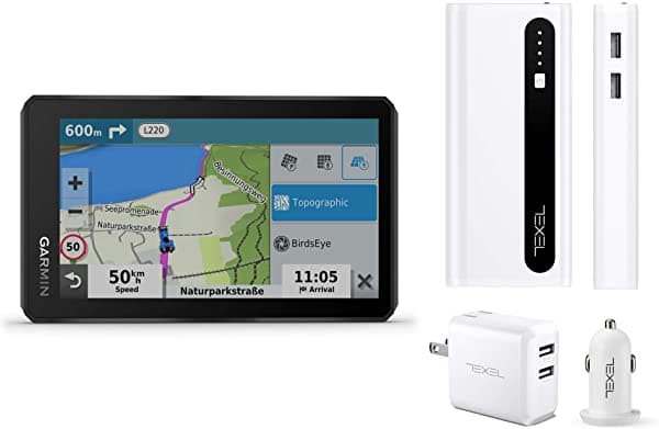 Garmin Zumo Xt - Gps Para Motocicleta Todo Terreno Pantalla Ultrabright Y Resistente A La Lluvia (010-02296-00) Con Batería Portátil Texel De 10.000 Mah Paquete De Cargador De Pared Y Coche