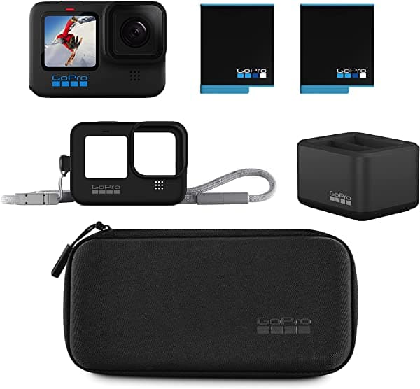 Gopro Hero10 Black Dual Bateria Cargador + Bateria 2 Batterías Recargables Total Y Manga + Lanyard Black