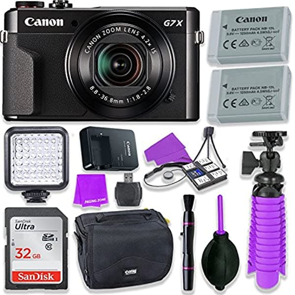 Canon Powershot G7 X Mark Ii Camara 1 Pulgada Sensor Y Tilt Lcd Pantalla Wi-Fi & Nfc Video Negro Y Led Luz 32Gb Sandisk Memory Tarjeta Adicional Bater Canon G7 x Mark II