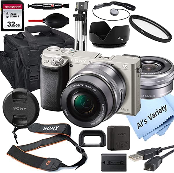 Sony Alpha A6000 Silver Mirrorless Cámara Digital 16-50 mm Lente + 32GB Tarjeta Trípode Estuche y Más 18pc Bundle