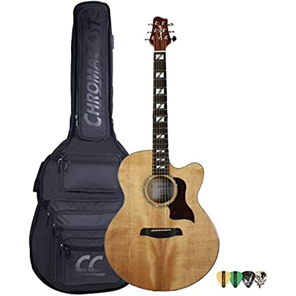Sawtooth Maple Series Electroacústica Cutaway Jumbo Guitarra Con Bolsa De Gig Acolchada Y Muestrador De Pick ST-MPL-AEJC-KIT-3