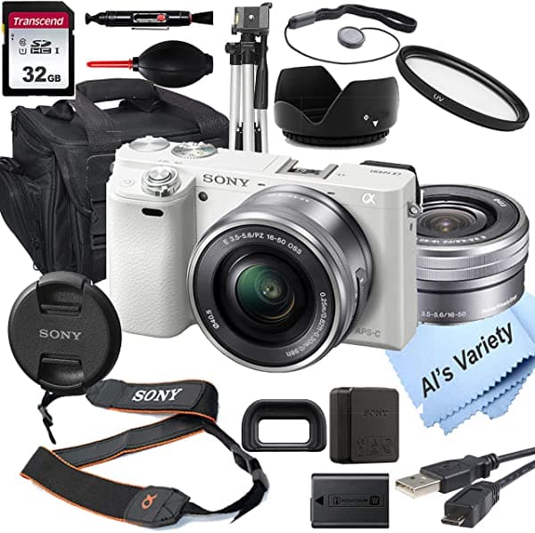 Sony Alpha A6000 White Cámara Digital Sin Espejo Lente 16-50 mm + Tarjeta 32GB Trípode Estuche y Más 18 Pcs Bundle