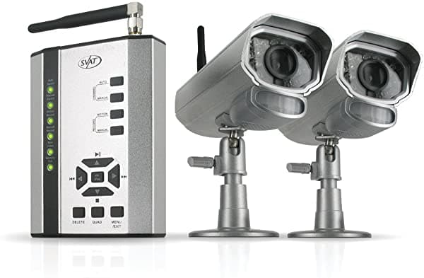 Svat GX301-013 Sistema de Seguridad DVR Inalámbrico Receptor Grabación en Tarjeta SD y 2 Cámaras de Vigilancia de Visión Nocturna de Largo Alcance