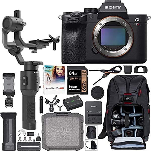 Sony A7R IV - Cuerpo de Cámara de Lente Intercambiable Sin Espejo ILCE-7RM4 de 61.0 MP Kit de Cineasta Con DJI Ronin-SC Estabilizador Gimbal de Mano de 3 Ejes + Mochila de Fotos Deco + 64 GB + Software E75SNILCE7RM4B