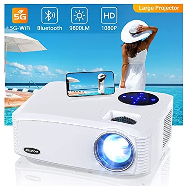 Ailessom - Proyector Bluetooth Nativo 1080P Pantalla De 15000 Lm De 450 Pulgadas Compatible Con Proyector De Película 4K Alto Brillo Para Cine En Casa Y Negocios Compatible Con Ios/Android/Tv Stick/Ps4/Hdmi/Usb