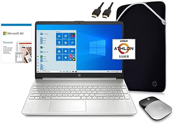 2021 Hp Computadora Portátil 15.6 Hd Pantalla Amd Athlon 3050U 8Gb Ram 128Gb Ssd Hdmi Wi-Fi Webcam Silver Win 10 | Haz Esencial De La Escuela Oficina HP 15-ef10xxwm
