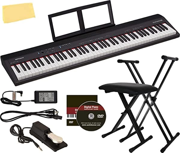 Roland Go Piano88 Digital Piano Bundle Stand Bench Sostenga Lecciones De Instrucción Dvd De Instrucción Dvd Y Austin Bazaar ROL-GO-88P-COMBO-DLX