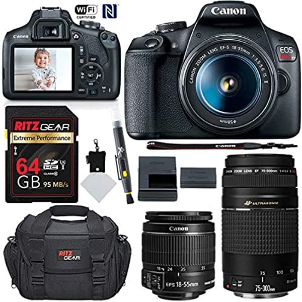 Ritz Gear Canon EOS T7 DSLR Kit Doble Zoom con 2.953-11.811 in III y 0.709-2.165 in Kit de Camara con Tarjeta de Memoria Bolso para Camara y Mas