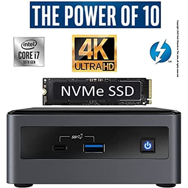 Tech Wizards at The Lake Intel Nuc Nuc10I7Fnh1 Mini Pc/Htpc Six-Core I7- Hasta 4.7Ghz Ddr4 Ram Wifi Bt 5.0 Thunderbolt 3 Soporte 4K Capacidad De Triple Monitor (32 Gb Ram + 1 Tb Marca Nvme M.2 Ssd)