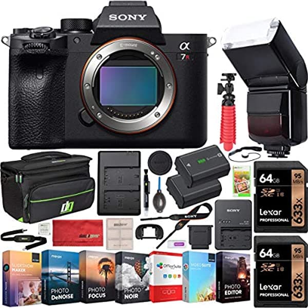 Sony A7R Iv 61.0Mp De Cuadro Completo Sin Espejo Camara Ilce-7Rm4 4K Bundle 128Gb Memoria 2 X 64Gb Flash Software Adicional Bateria Deco E122SNILCE7RM4B