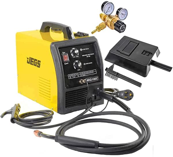 Jegs Mig Mma 180 Soldador | 220V Ac | Incluye El Regulador De Gas Mma Clamp De Soldadura De Soldadura A La Altura De Tierra Y La Máscara De Cable De C 81541
