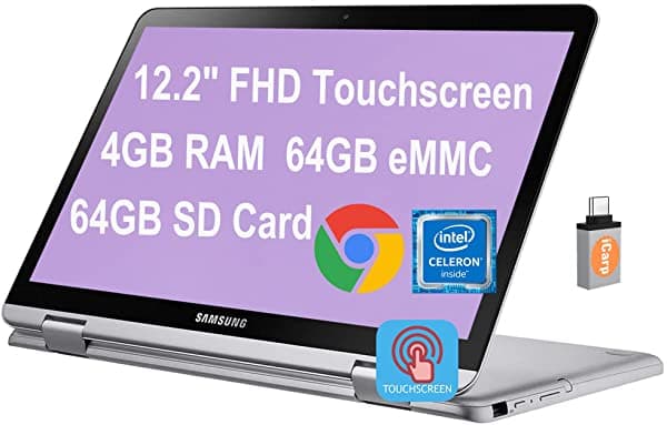Premium Samsung 2 En 1 Chromebook Plus V2 Portátil 12.2" Pantalla Táctil Fhd Intel Celeron 3965Y 4Gb Ram 64Gb Emmc 64Gb Tarjeta Sd Usb-C Lápiz Digital Bolsa Chrome Os + Adaptador Usb-C NA