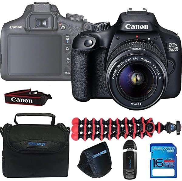 Pixibytes Canon Eos 2000D Rebel T7 Camara Ef-S 18-55 Mm F 3.5-5.6 Iii Lente Black + 16Gb Tarjeta De Memoria + Pixi Accesorios Básicos CAN 2000D