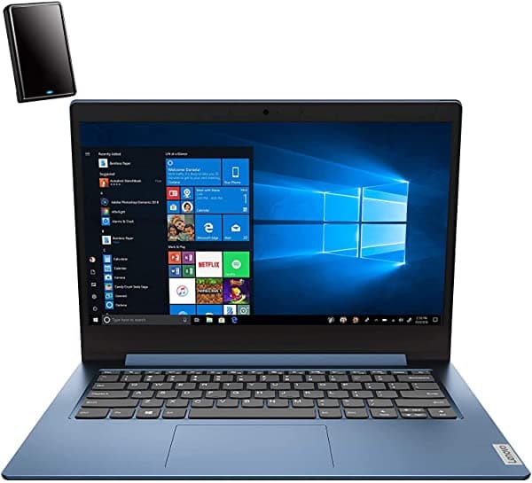 Lenovo Ideapad 1 14" Notebook Quad-Core Intel Pentium Silver N5030 Hasta 3.1GHz 4GB DDR4 RAM 512GB PCIe SSD 802.11AC WiFi Bluetooth 4.2 Azul Hielo Windows 10 S iPuzzle 500GB HD Externo