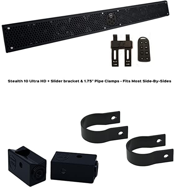 Wet Sounds Stealth 10 Ultra Hd Black + Kit De Montaje Utv Soporte Deslizante Y Abrazadera De Tubo Redonda De 1.75 Pulgadas STEALTH10ULTRAHDRND1